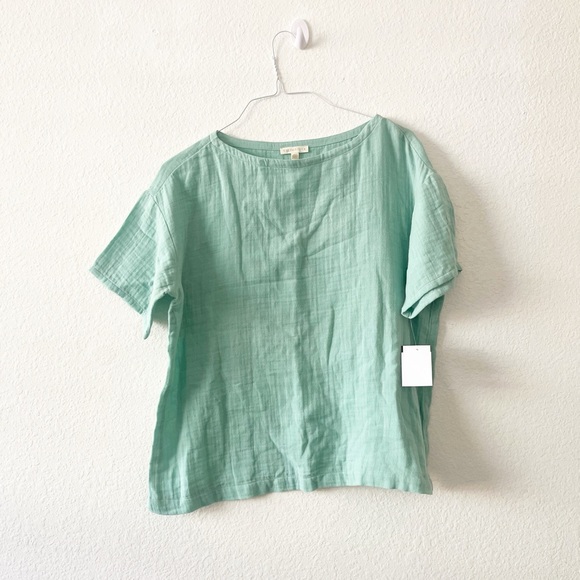 Eileen Fisher Tops - NEW Eileen Fisher  Gauze Mint Green Lagenlook Organic Cotton‎ Boxy Blouse Small
